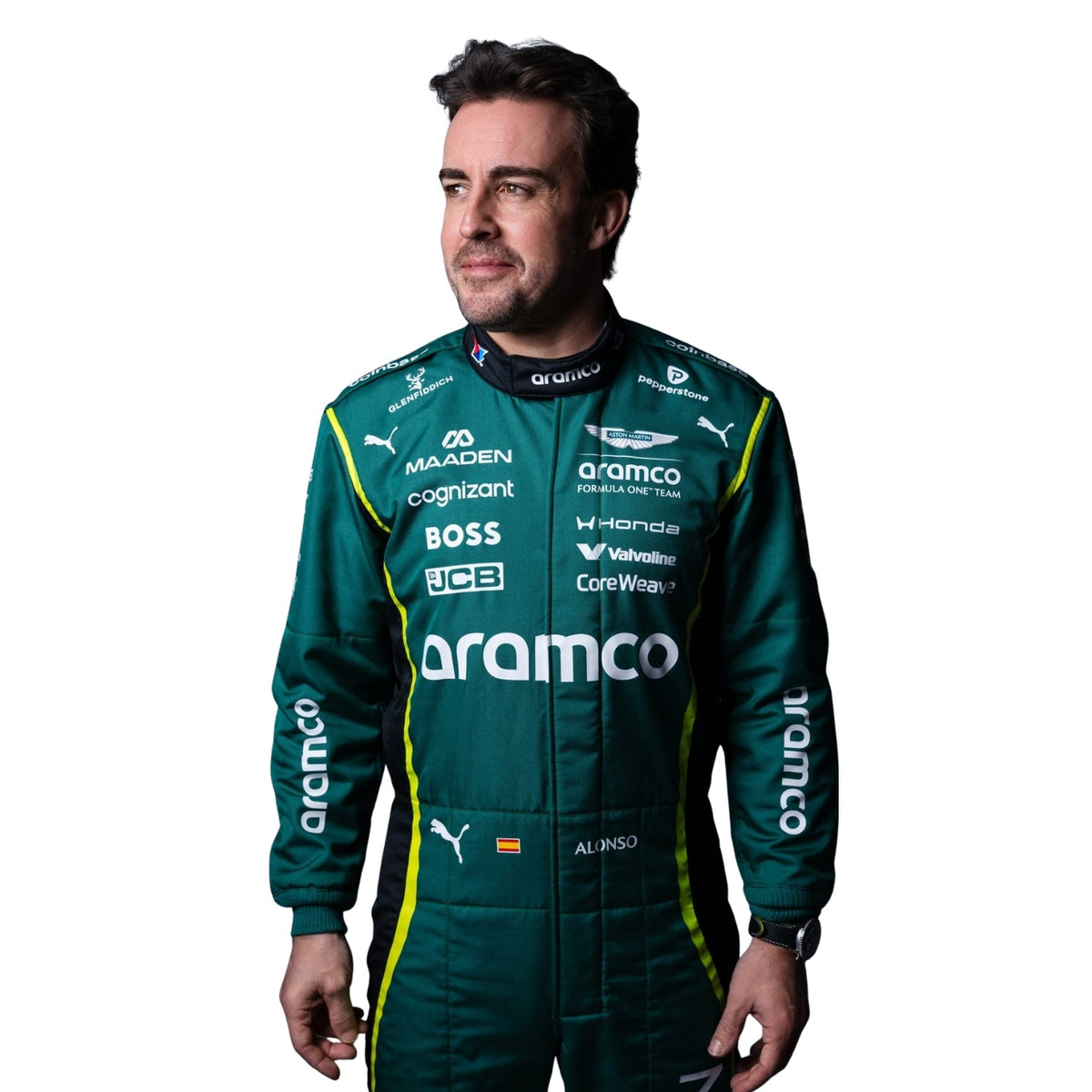 Fernando Alonso F1 Race Replica Aston Martin Grand Prix Suit Close View