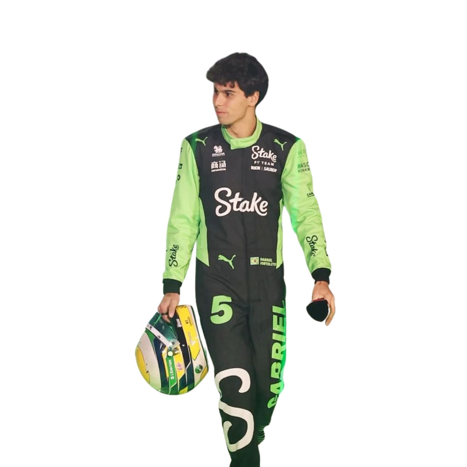 Gabriel Bortoleto F1 Race Kick Sauber Motorsport Suit Back View
