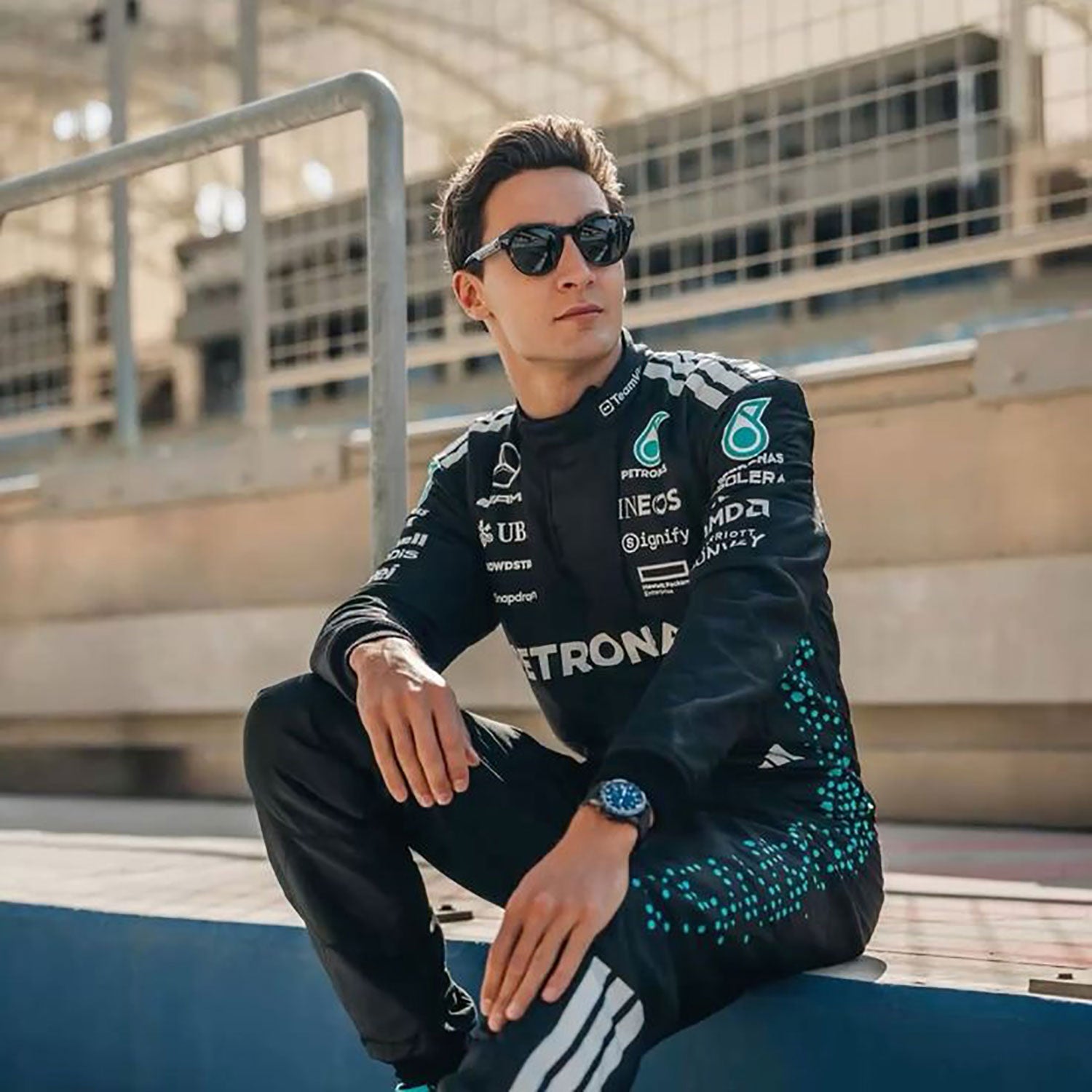 George Russell F1 Race Replica Mercedes Grand Prix Suit Action Shot