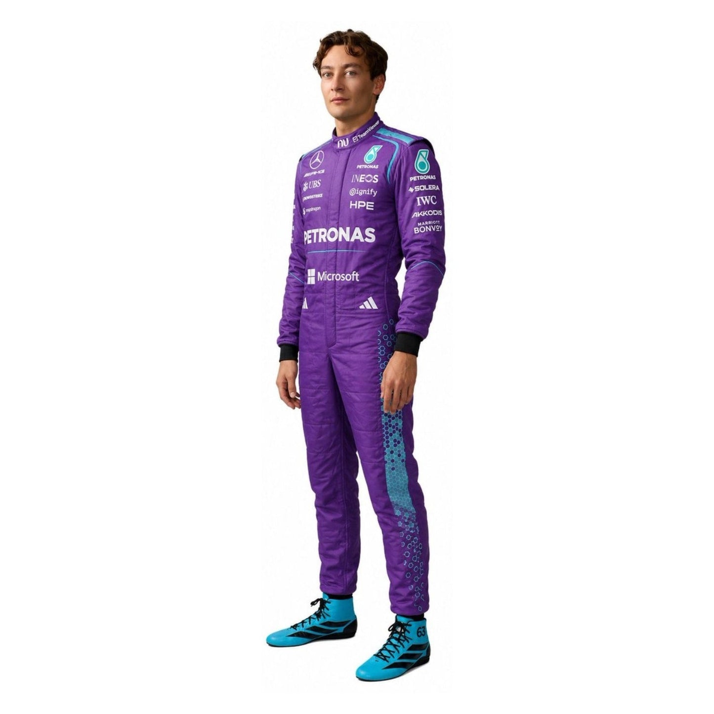 George Russell F1 Race Mercedes Miami GP Motorsport Suit Action Shot