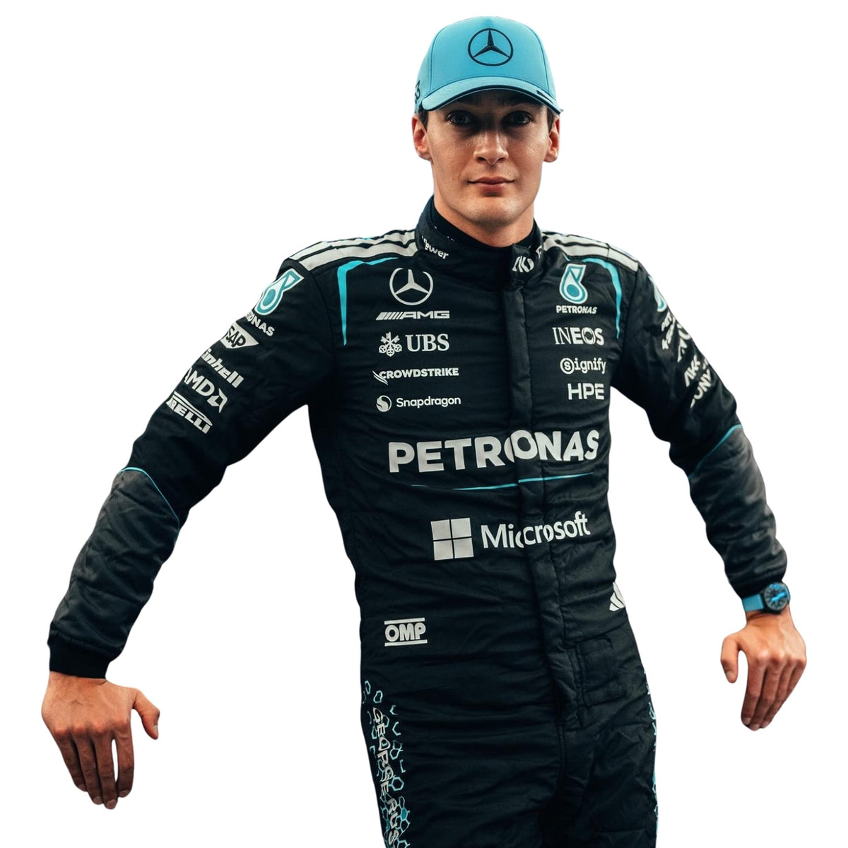 George Russell F1 Race Mercedes Grand Prix Suit Close View