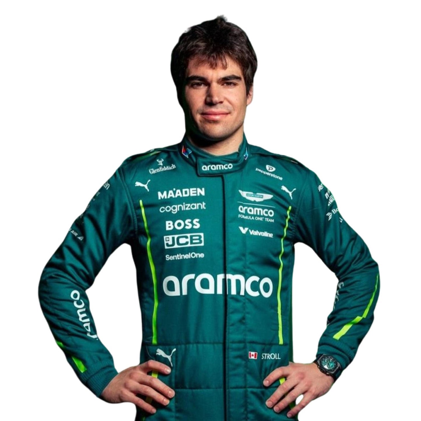 Lance Stroll F1 Race Aston Martin Driver Suit Back View