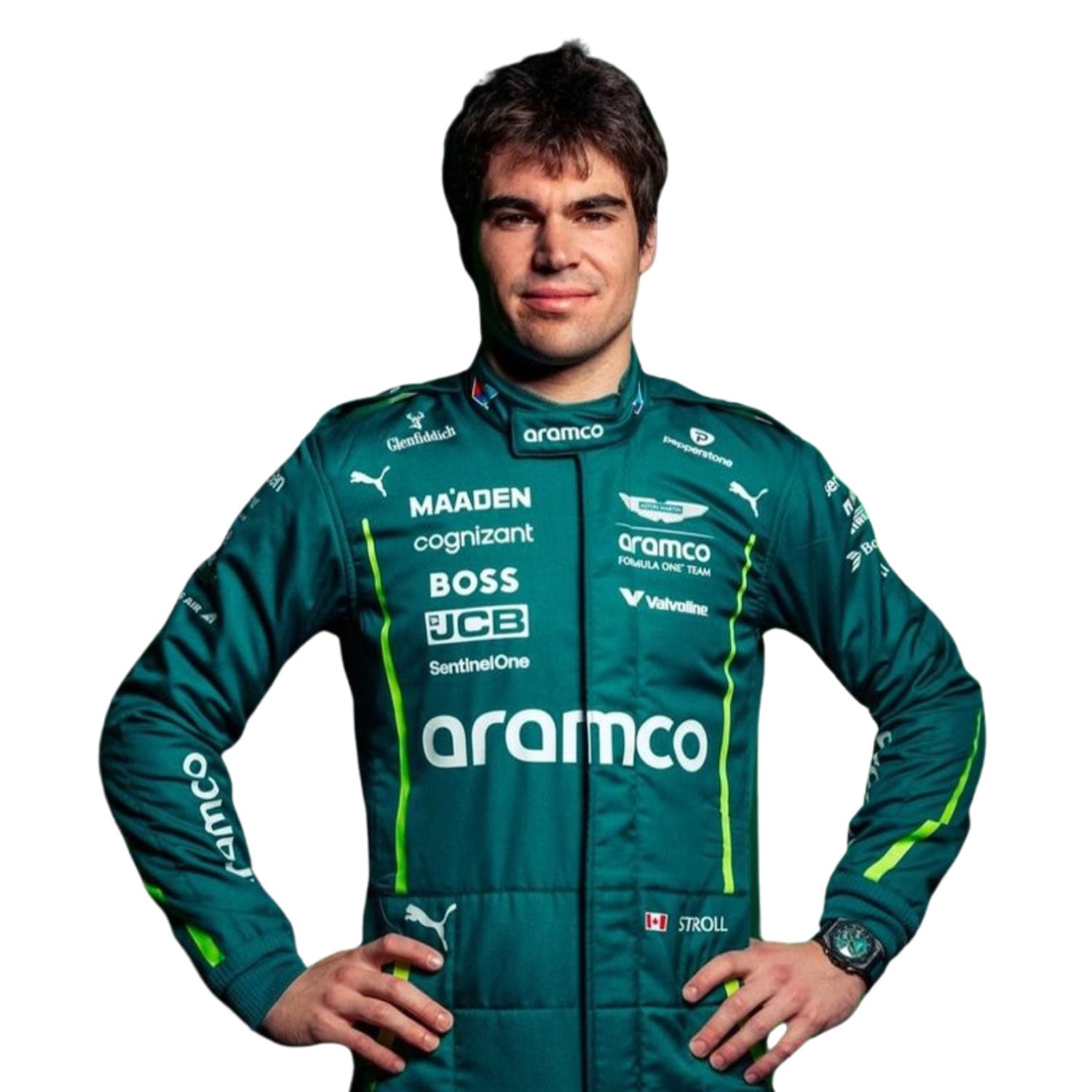 Lance Stroll F1 Race Aston Martin Driver Suit Back View