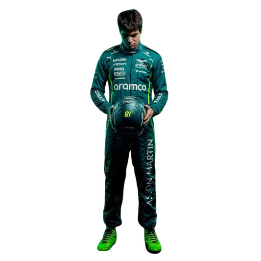 Lance Stroll F1 Race Aston Martin Motorsport Suit Front View