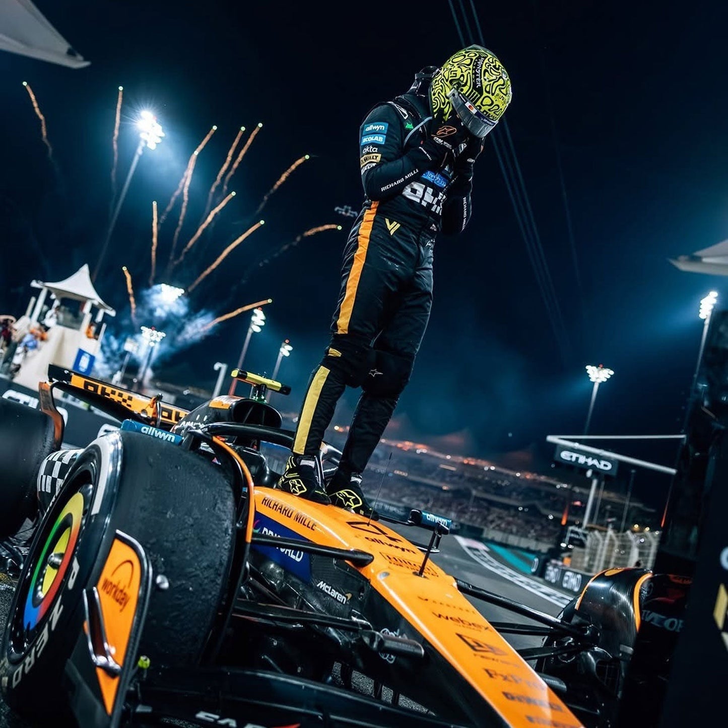 Lando Norris F1 Race McLaren Abu Dhabi GP Grand Prix Suit Studio Shot