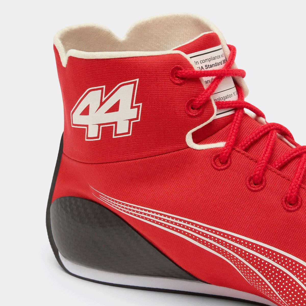 Lewis Hamilton 2026 season fan shoes, showing the laced front and padded collar. Everyday racing attire for fans who never switch off.