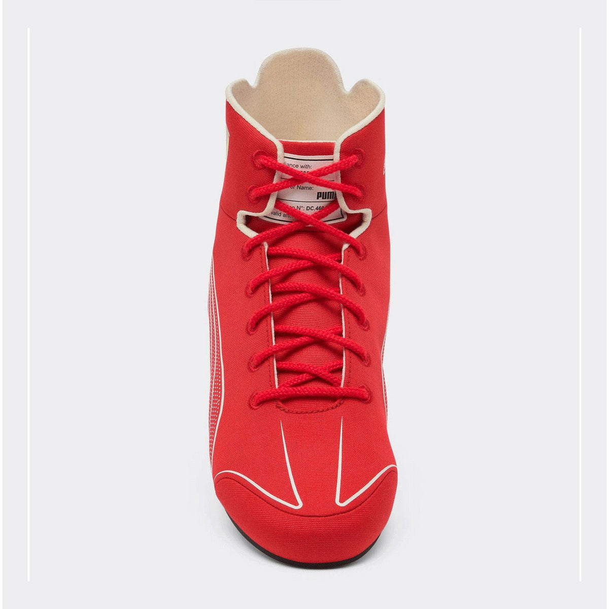 red fan footwear from the 2026 season, showing the grippy tread and light build. Comfortable fan shoes for supporters, karters and collectors.