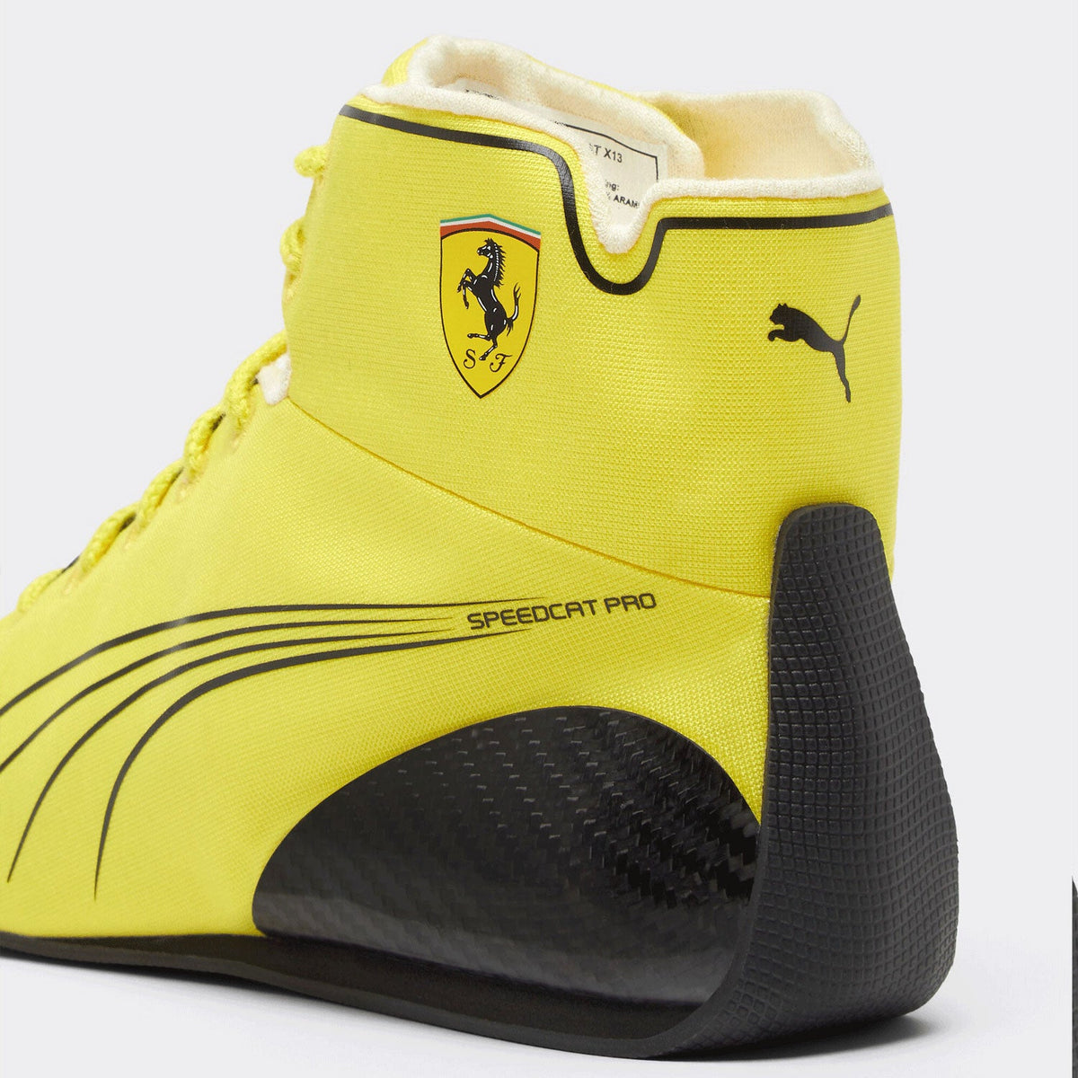 yellow racing shoes for Lewis Hamilton supporters, with printed colour panels along the sides. Comfortable fan shoes for supporters, karters and collectors.