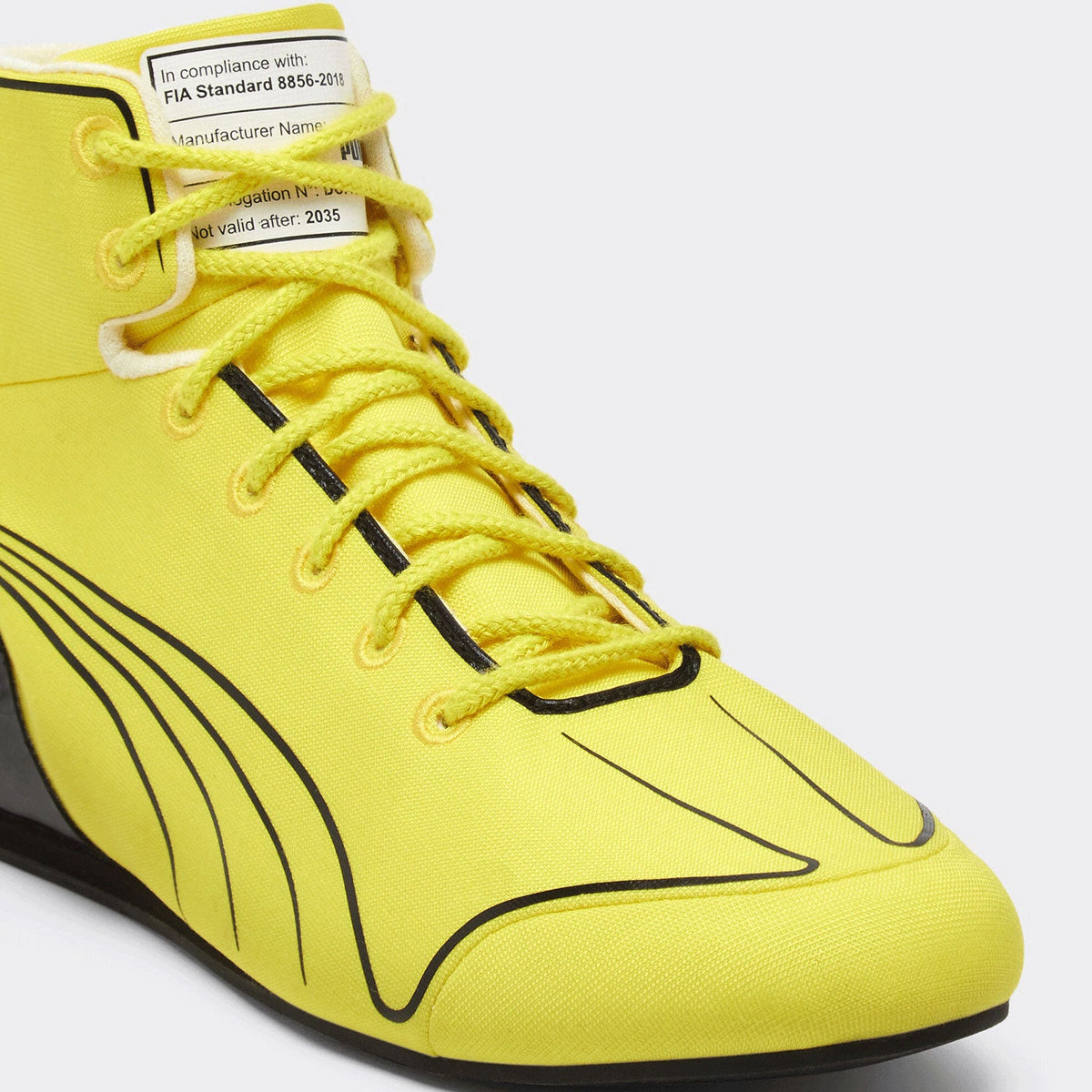 yellow fan footwear from the 2026 British Grand Prix, with neat stitching and a sleek racing shape. A sporty finish for a cosplay outfit or a circuit visit.
