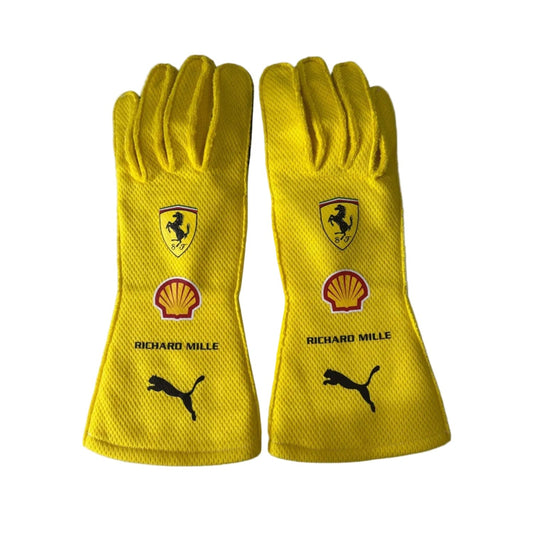 Red Lewis Hamilton 2026 Ferrari Silverstone British GP F1 Race Gloves laid flat, front view, showing the full racing design and replica stitching