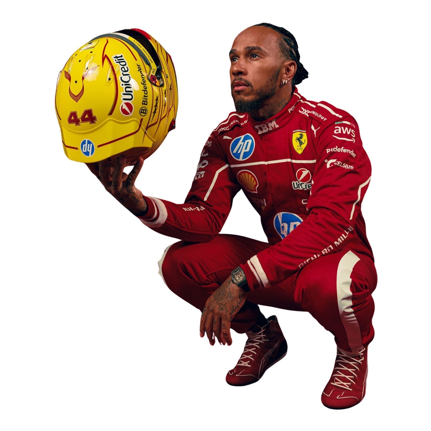 Lewis Hamilton F1 Race Ferrari Motorsport Suit Action Shot