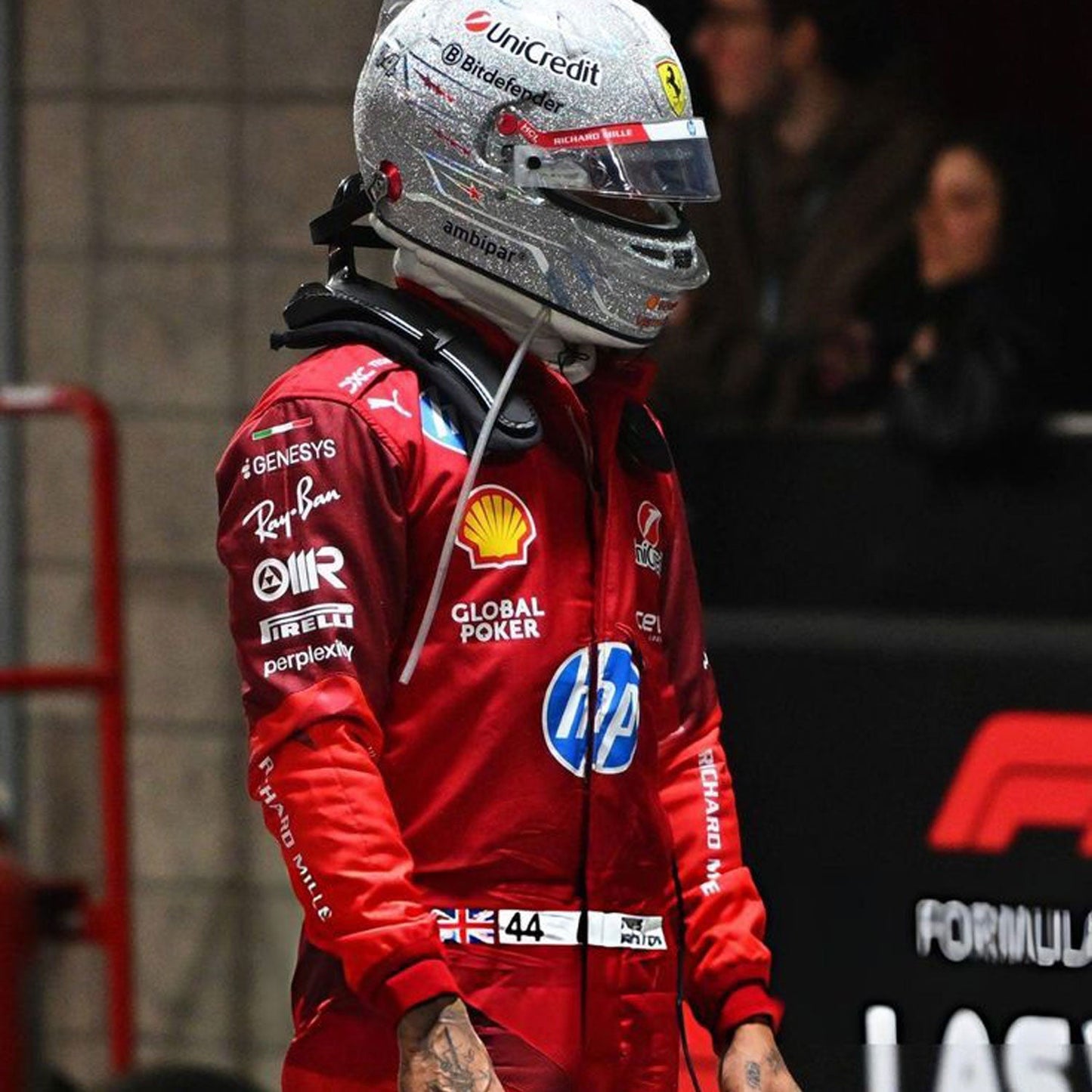 Lewis Hamilton F1 Race Ferrari Las Vegas GP Motorsport Suit Full View