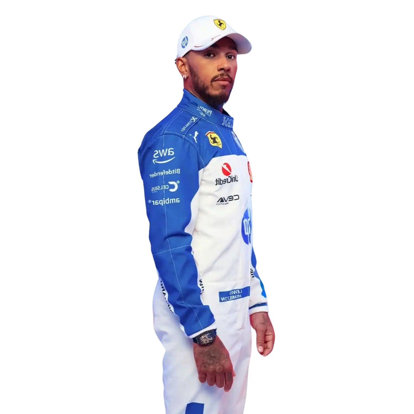 Lewis Hamilton F1 Race Ferrari Miami GP Grand Prix Suit Front View