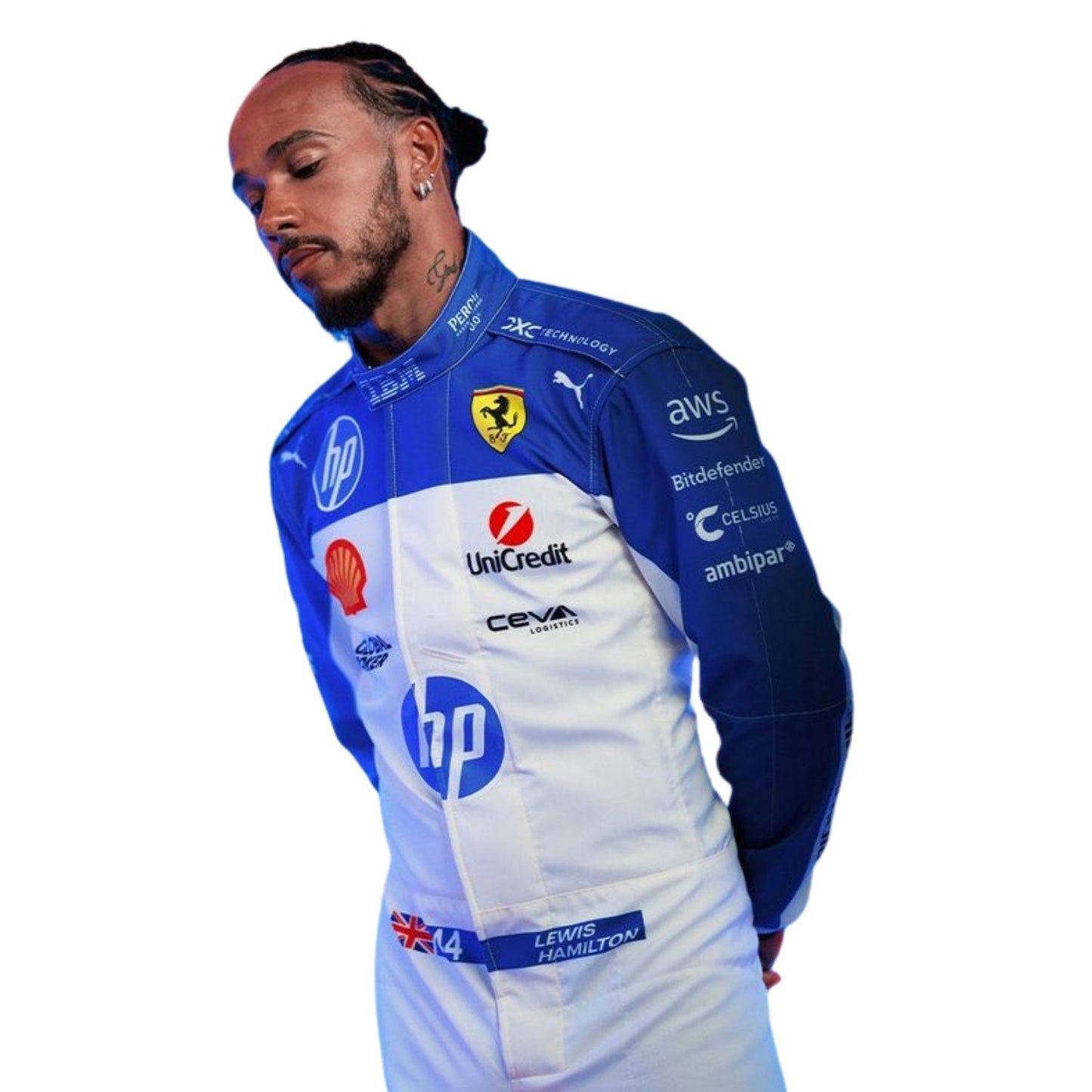 Lewis Hamilton F1 Race Ferrari Miami GP Driver Suit Side View