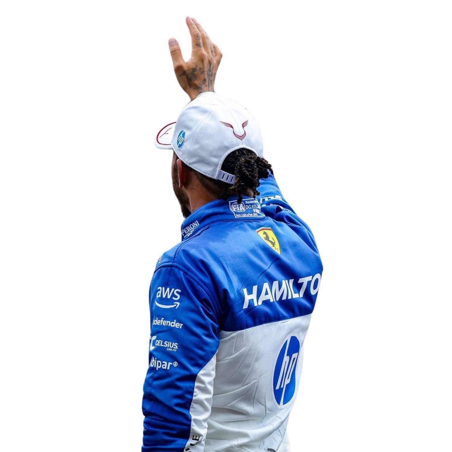 Lewis Hamilton F1 Race Ferrari Miami GP Motorsport Suit Back View