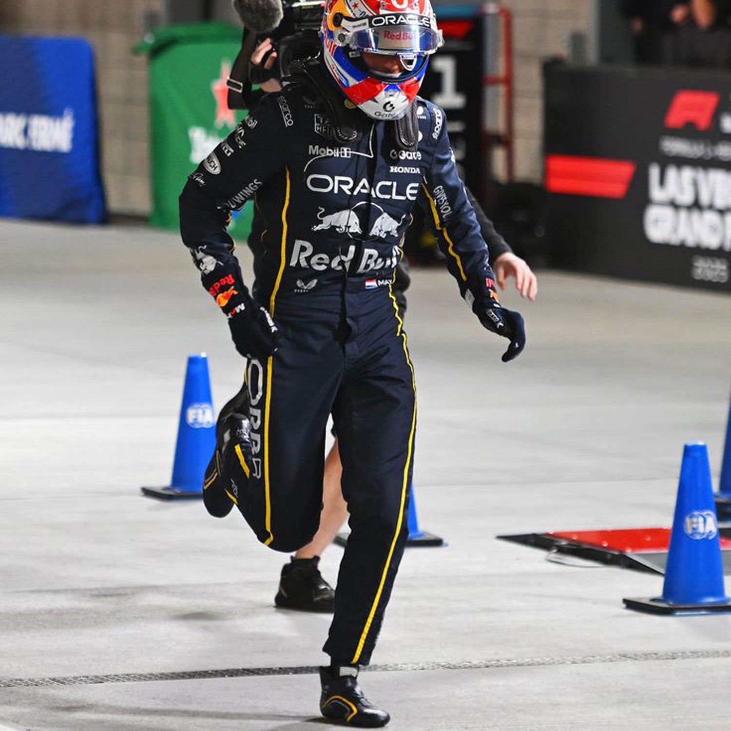 Max Verstappen F1 Race Replica Red Bull Las Vegas GP Driver Suit Close-Up View