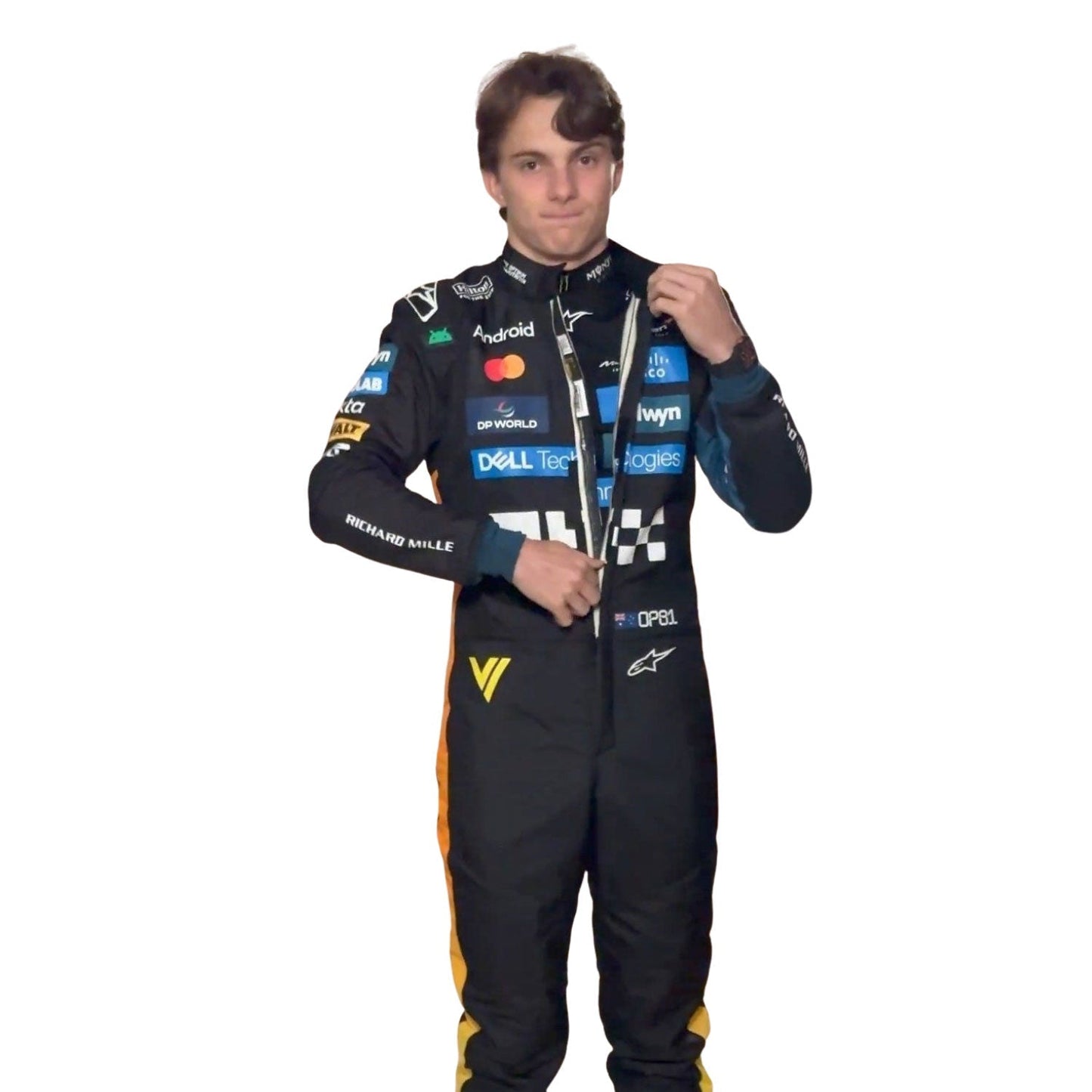 Oscar Piastri F1 Race Replica McLaren Abu Dhabi GP Grand Prix Suit Detail View
