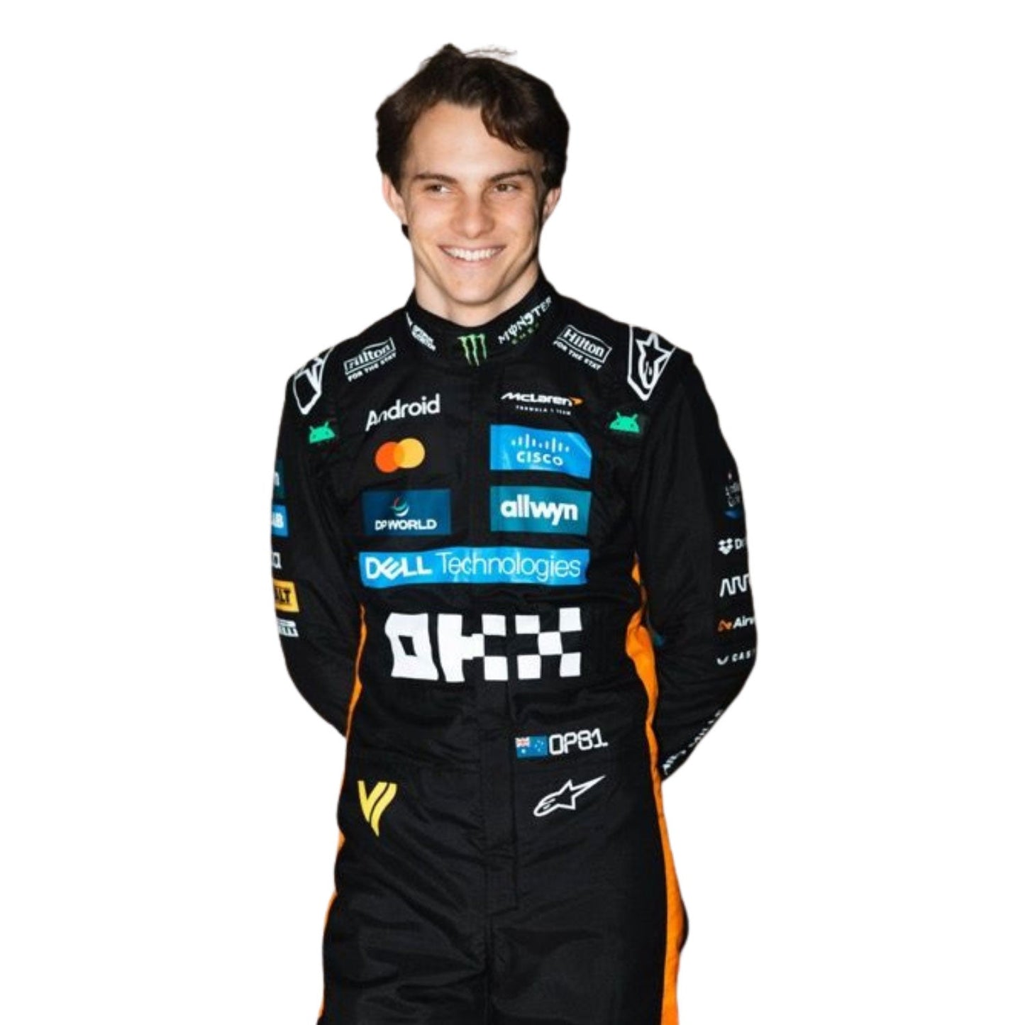 Oscar Piastri F1 Race Replica McLaren Abu Dhabi GP Grand Prix Suit Action Shot
