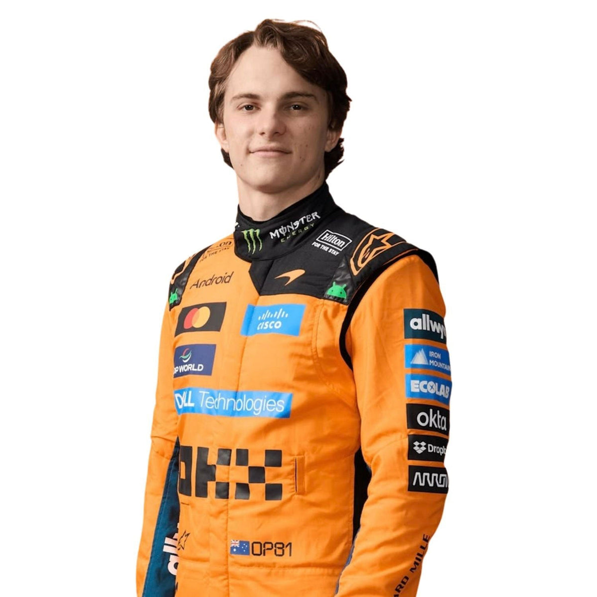 Oscar Piastri F1 Race Replica McLaren Motorsport Suit Close View